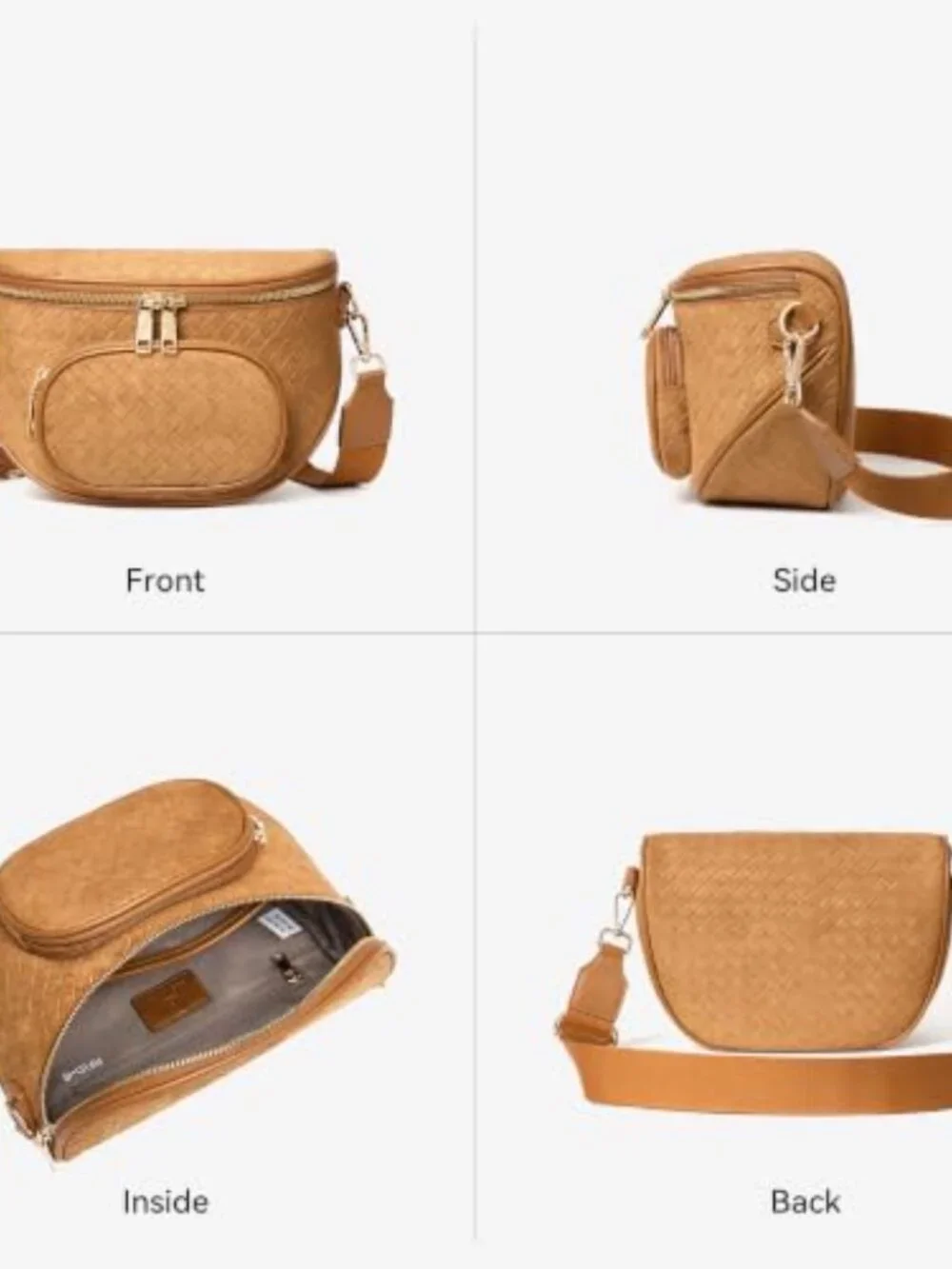 Crossbody Bum Bag Structured Fanny Pack RFID Vegan Leather Suede Adjustable